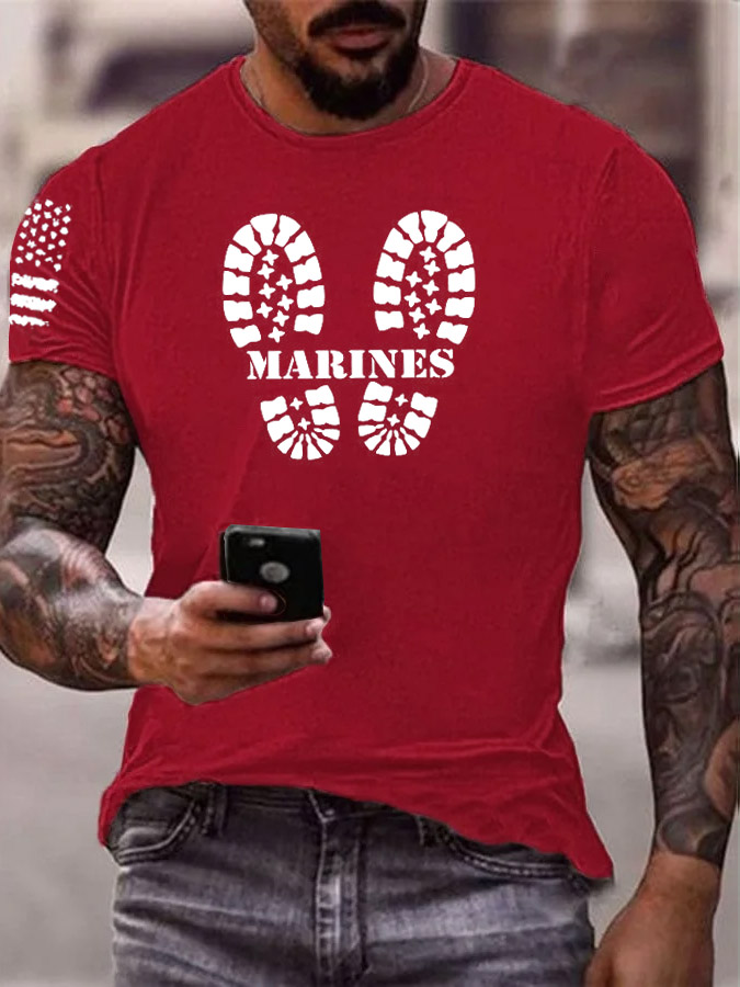 Men's  Footprint Marines Pattern Print Cotton T-Shirt