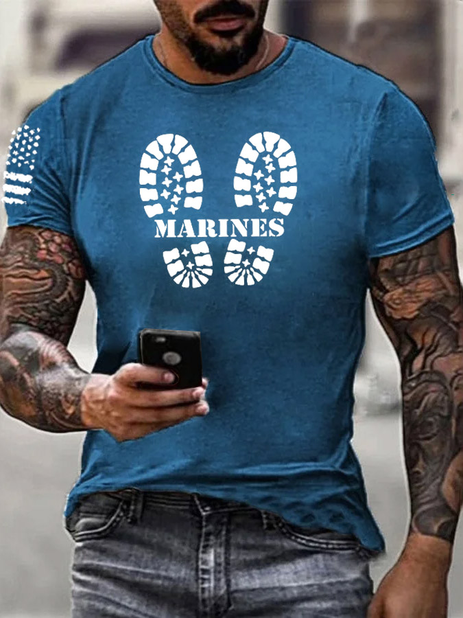 Men's  Footprint Marines Pattern Print Cotton T-Shirt