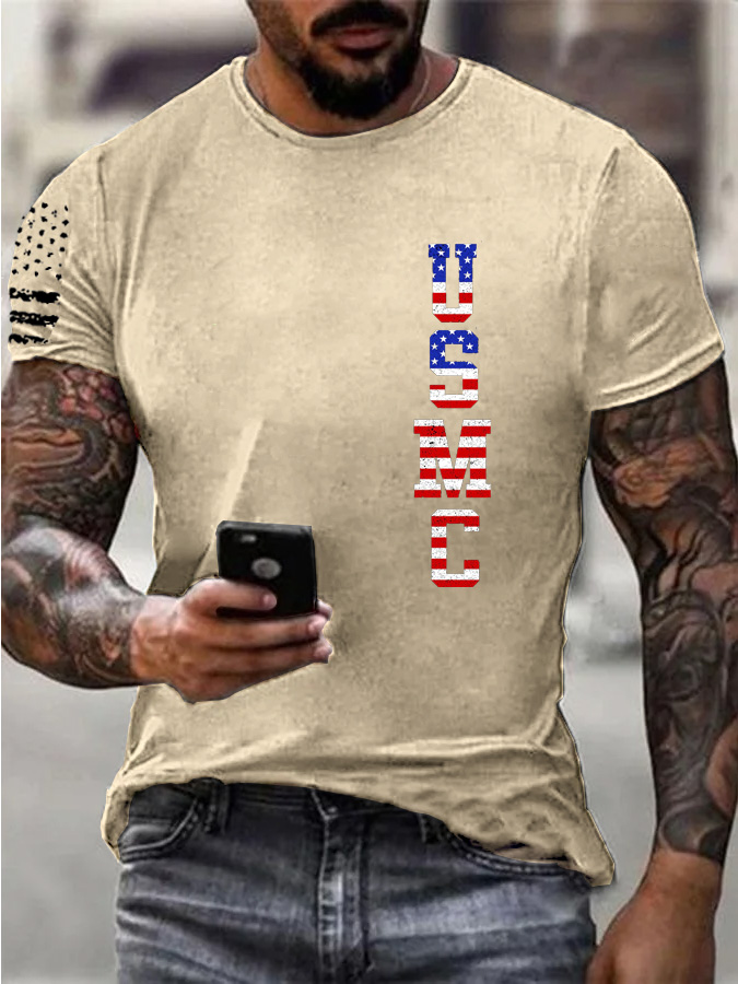 Men's USMC Pattern Print 100%Cotton T-Shirt