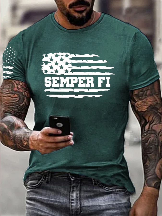 Men'S Semper Fi Pattern Cotton T-Shirt