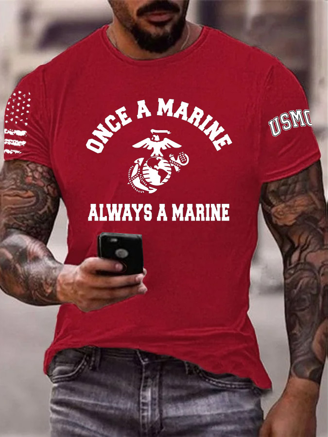 Men's Simple Once A Marine  Always A Marine Pattern Print Cotton T-Shirt