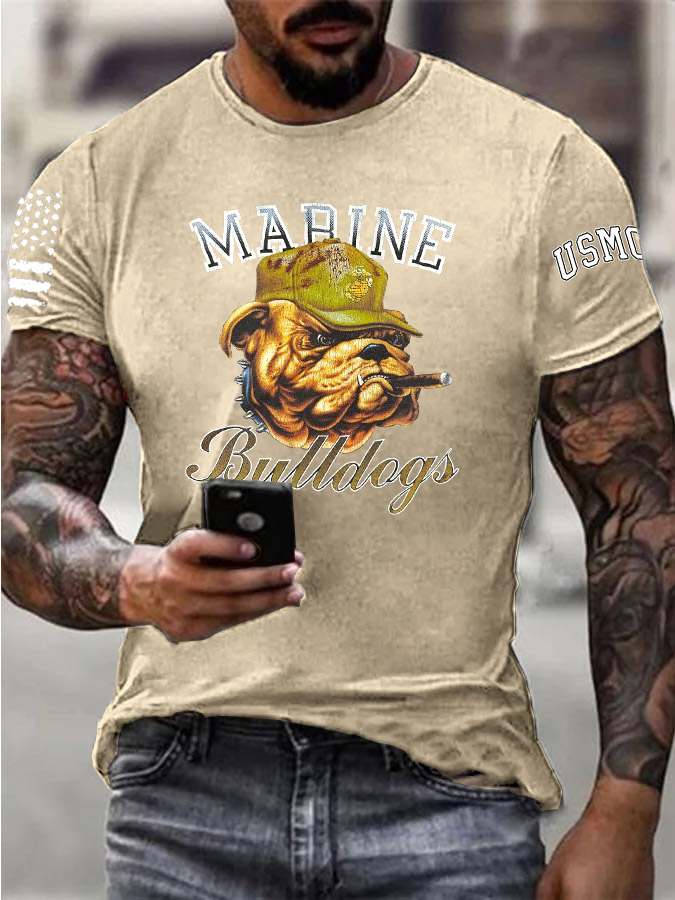 Men's Marine Bulldogs Cool Pattern Print Cotton T-Shirt