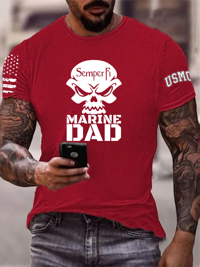 Men's Marine Dad Pattern Print 100%Cotton T-Shirt