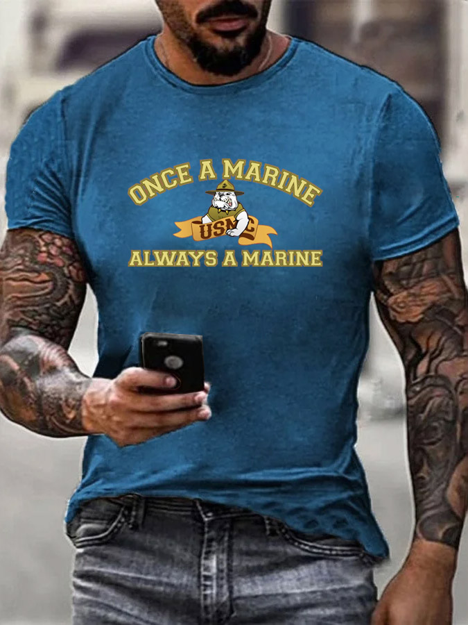 Men'S Once A Marine  Always A Marine Pattern Print Cotton T-Shirt