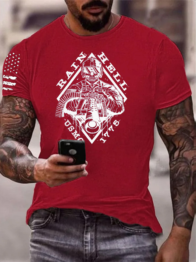 Usmc 1776 Pattern Print 100% Cotton T-Shirt