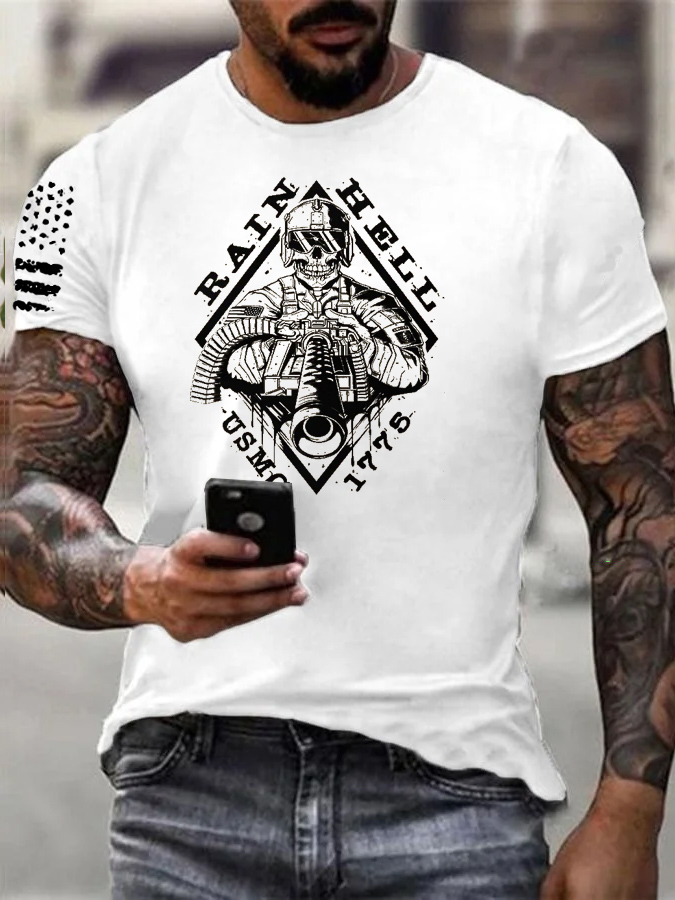 Usmc 1776 Pattern Print 100% Cotton T-Shirt