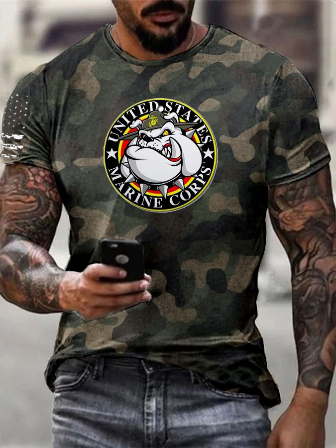 Men' s Usmc Funny Dog Pattern Cotton T-Shirt
