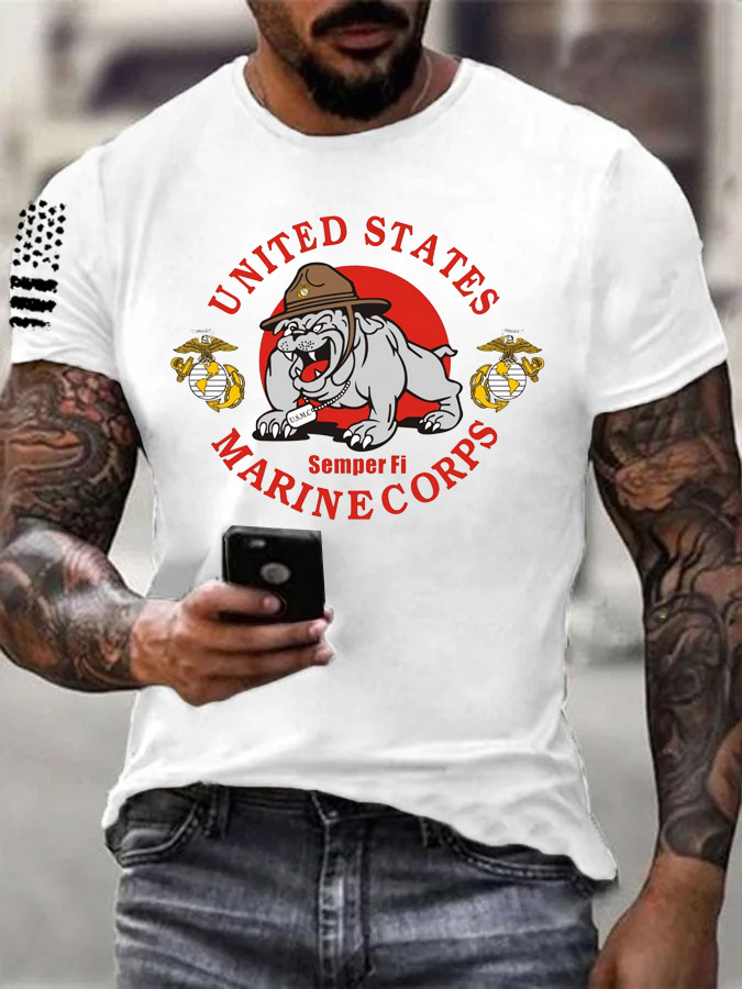 Men's Marine Corps Pattern Print Cotton T-Shirt