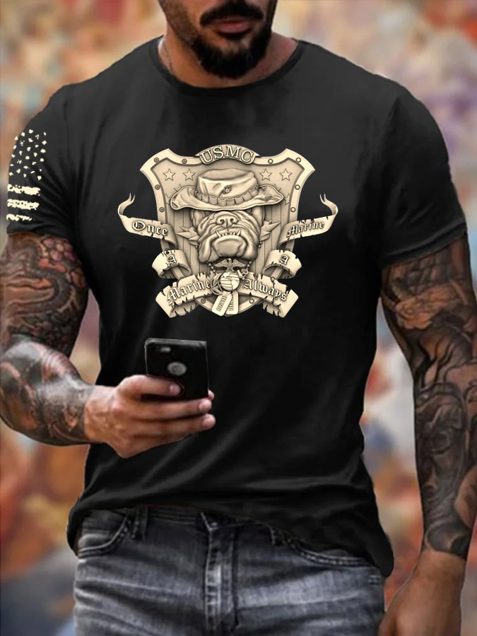 Men's Usmc 3D Cool Bulldog Pattern Print Cotton T-Shirt