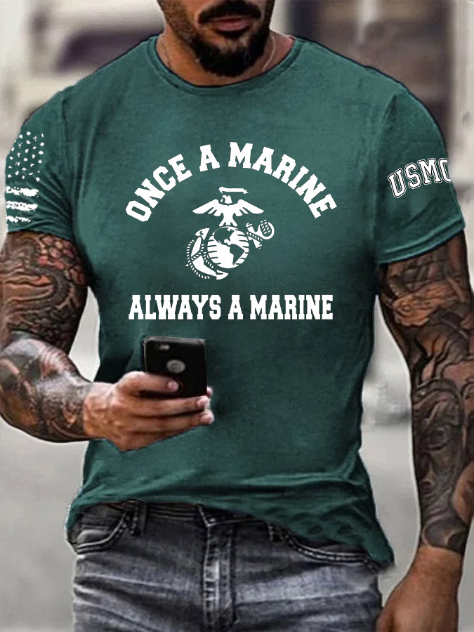 Men's Simple Once A Marine  Always A Marine Pattern Print Cotton T-Shirt