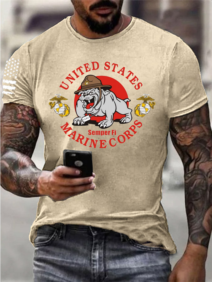 Men's Marine Corps Pattern Print Cotton T-Shirt