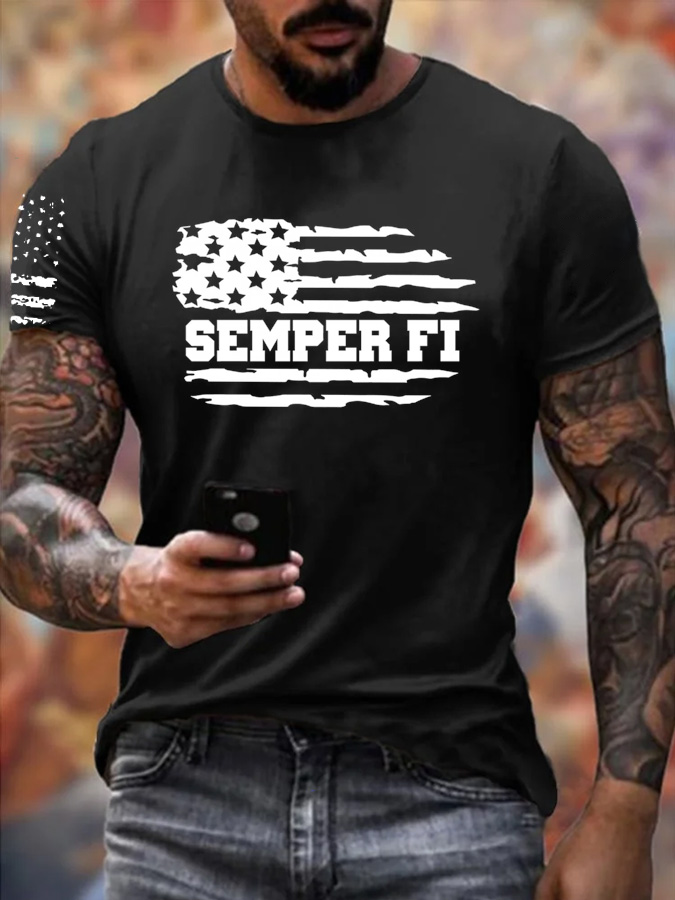 Men'S Semper Fi Pattern Cotton T-Shirt