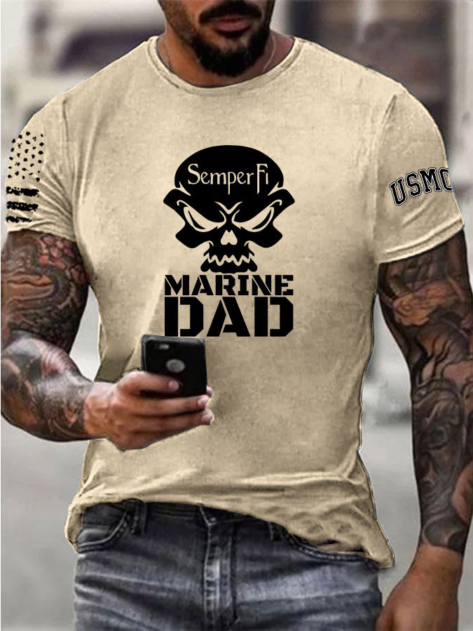 Men's Marine Dad Pattern Print 100%Cotton T-Shirt