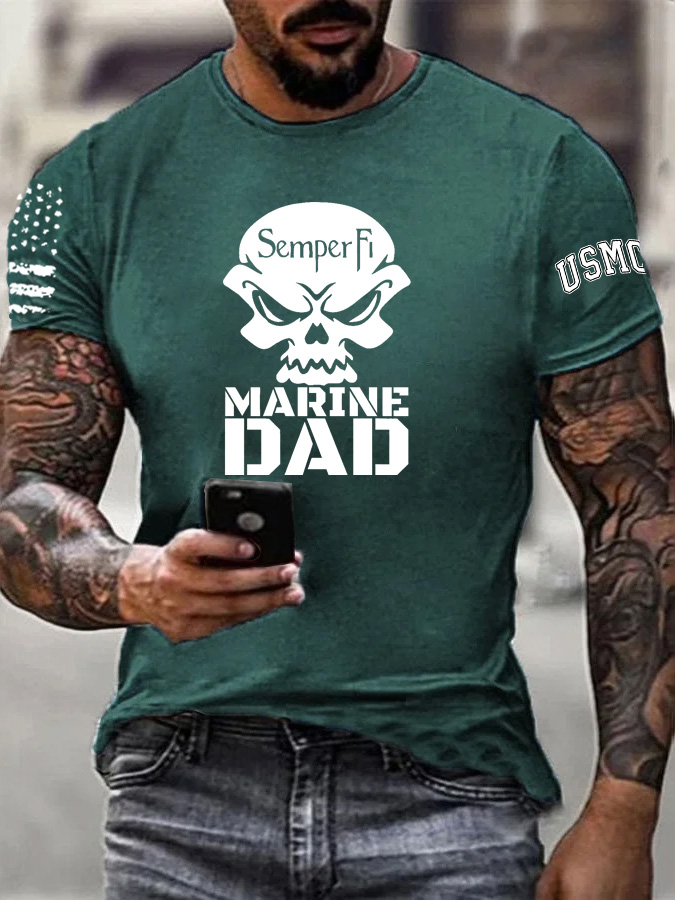 Men's Marine Dad Pattern Print 100%Cotton T-Shirt