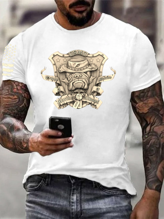 Men's Usmc 3D Cool Bulldog Pattern Print Cotton T-Shirt