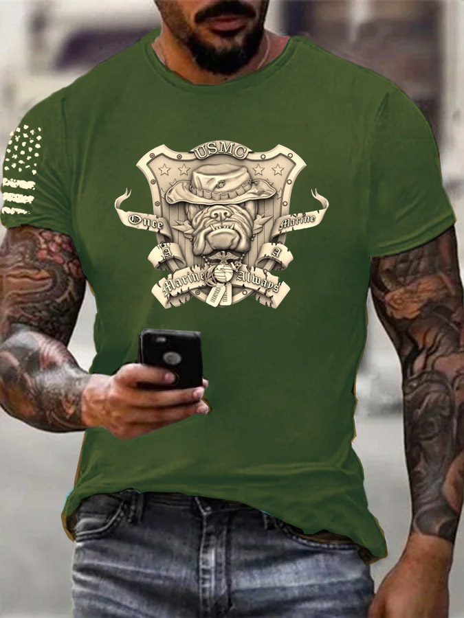 Men's Usmc 3D Cool Bulldog Pattern Print Cotton T-Shirt