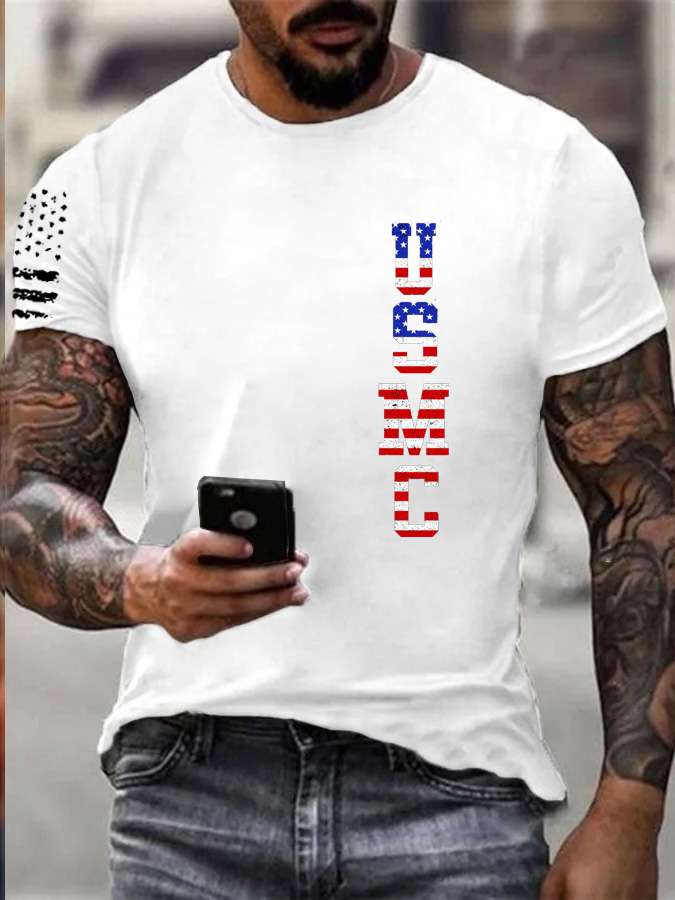 Men's USMC Pattern Print 100%Cotton T-Shirt