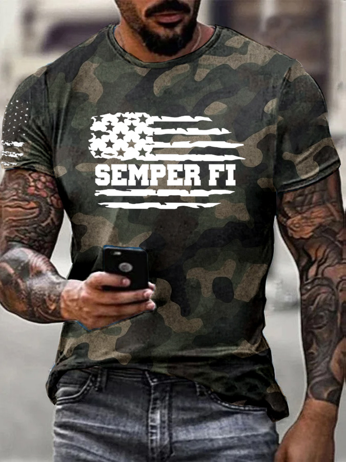Men'S Semper Fi Pattern Cotton T-Shirt
