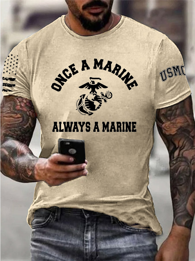 Men's Simple Once A Marine  Always A Marine Pattern Print Cotton T-Shirt