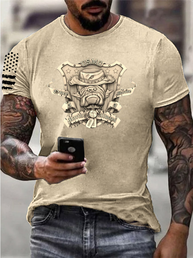 Men's Usmc 3D Cool Bulldog Pattern Print Cotton T-Shirt