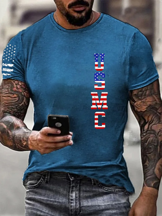 Men's USMC Pattern Print 100%Cotton T-Shirt