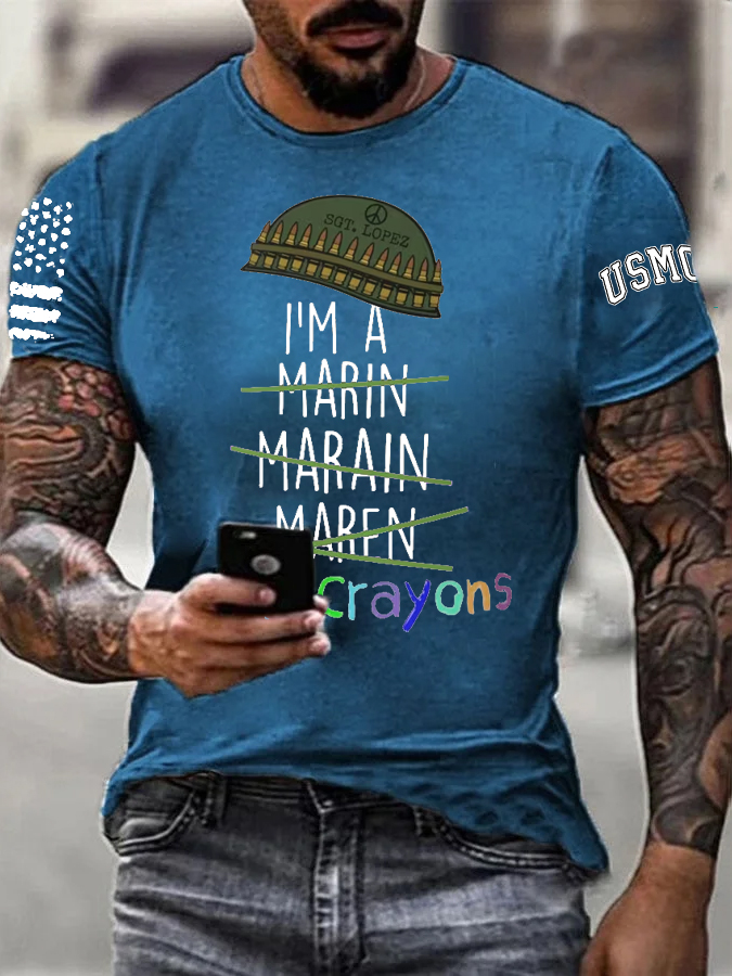 I Eat Crayons Pattern Print Cotton T-Shirt