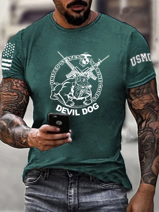 Men's Cool  Devil Dog Pattern Print Cotton T-Shirt