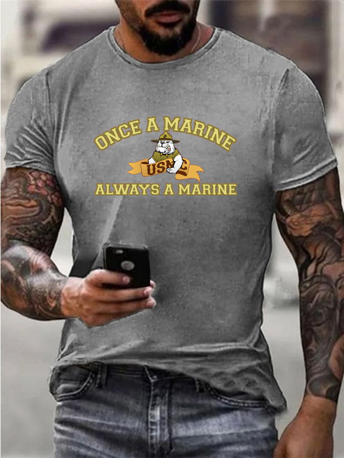 Men'S Once A Marine  Always A Marine Pattern Print Cotton T-Shirt