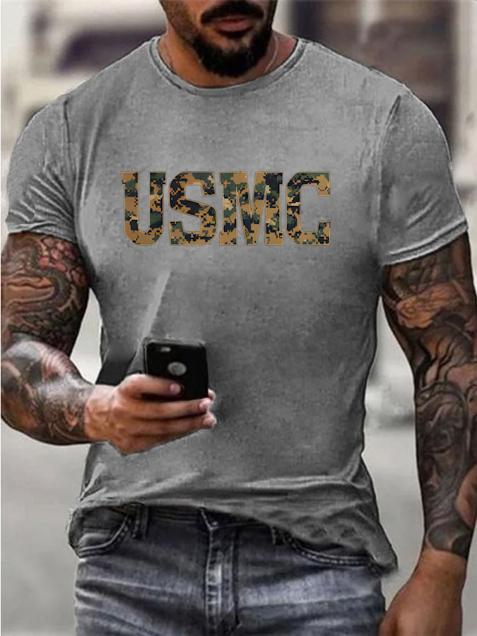 Men's Camouflage USMC Pattern Print 100%Cotton T-Shirt