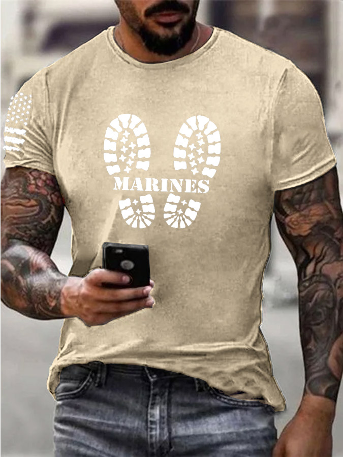 Men's  Footprint Marines Pattern Print Cotton T-Shirt
