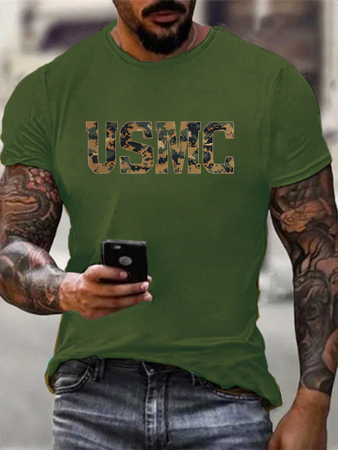 Men's Camouflage USMC Pattern Print 100%Cotton T-Shirt