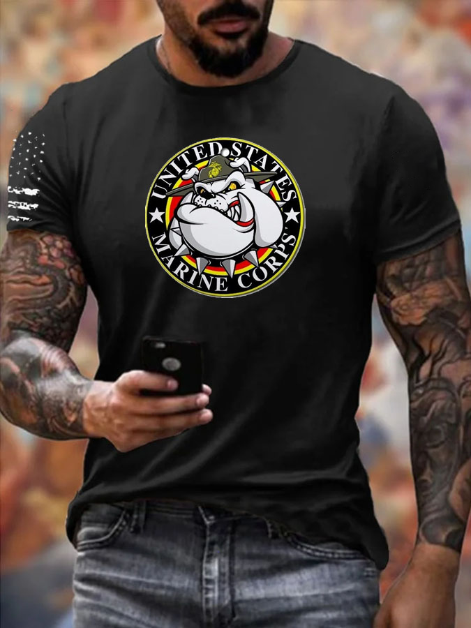 Men' s Usmc Funny Dog Pattern Cotton T-Shirt