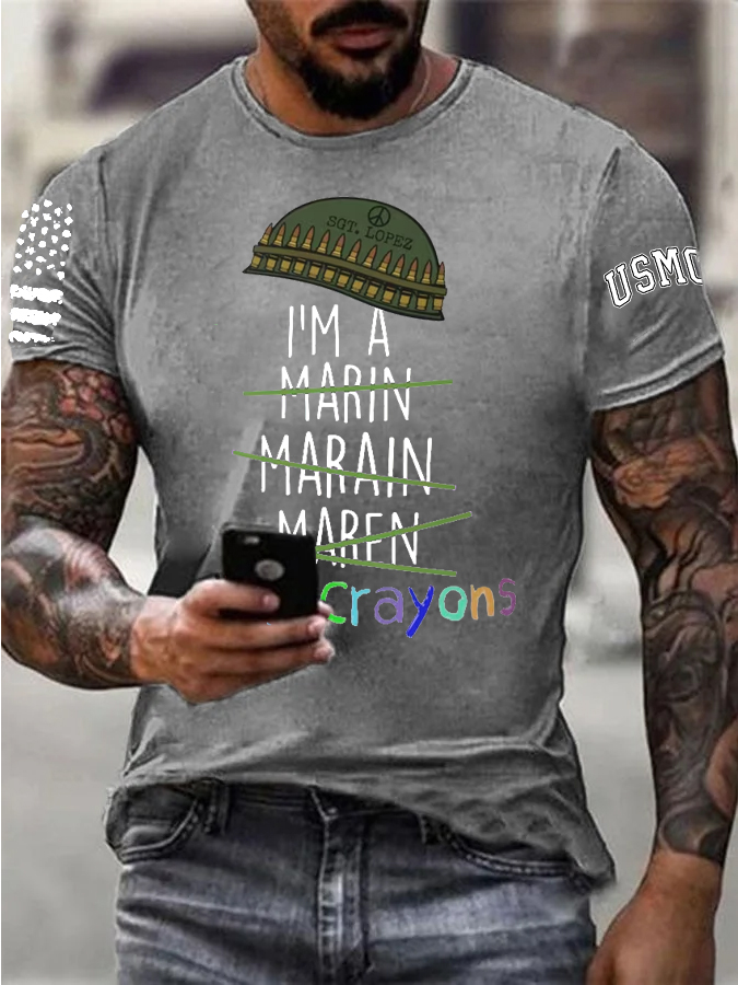 I Eat Crayons Pattern Print Cotton T-Shirt