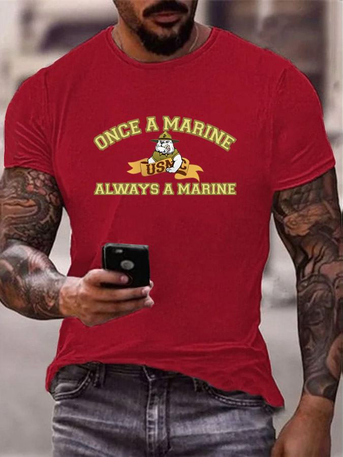Men'S Once A Marine  Always A Marine Pattern Print Cotton T-Shirt
