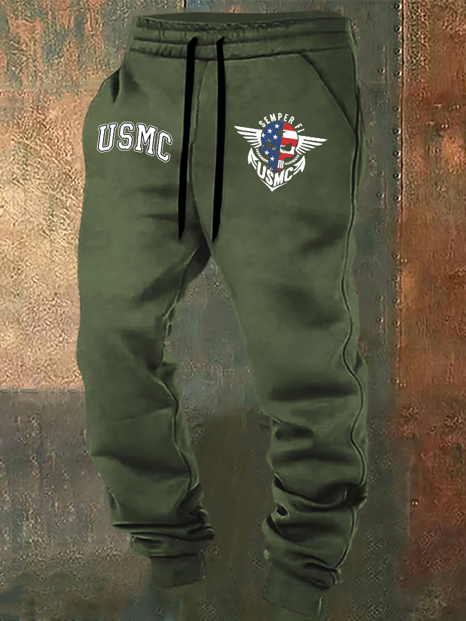 Men's USMC Semper Fi Skull Print Casual  Casual Sweatpants