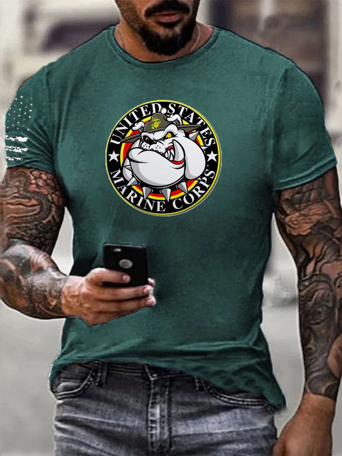 Men' s Usmc Funny Dog Pattern Cotton T-Shirt