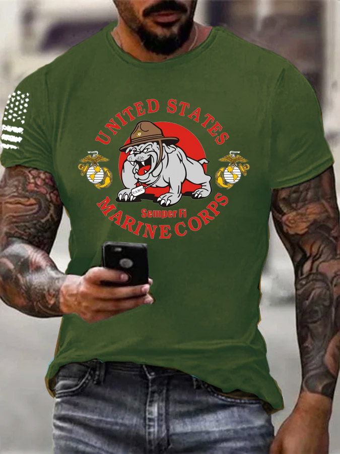 Men's Marine Corps Pattern Print Cotton T-Shirt