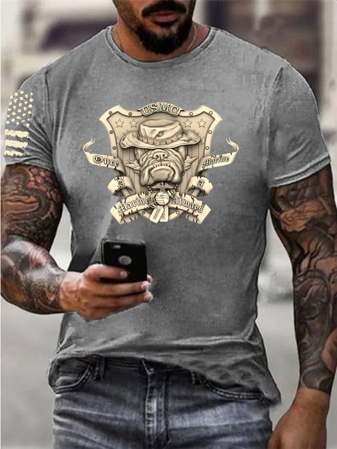 Men's Usmc 3D Cool Bulldog Pattern Print Cotton T-Shirt