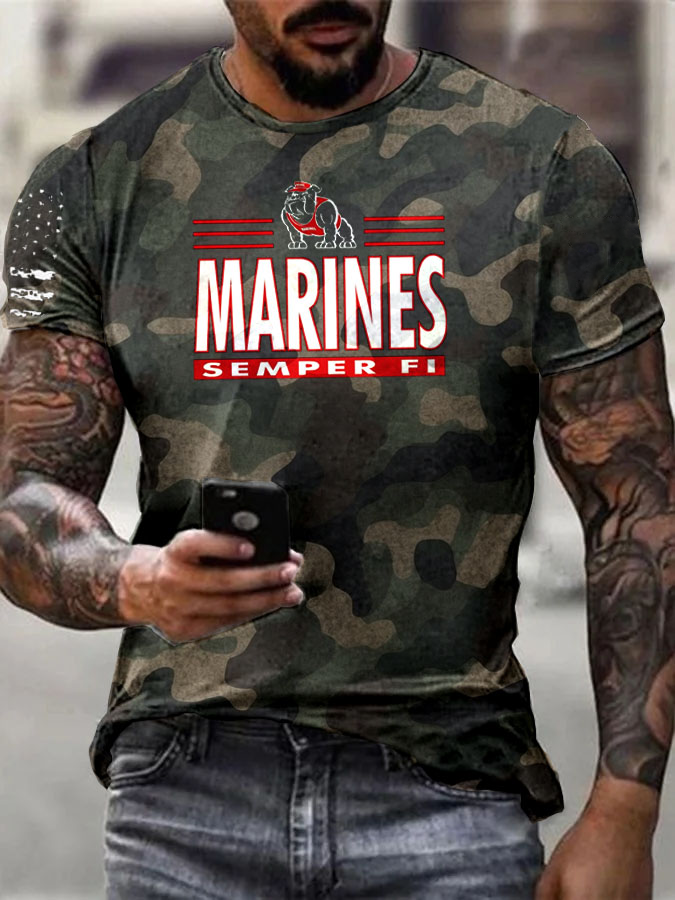 Men' s Marines Pattern Cotton T-Shirt