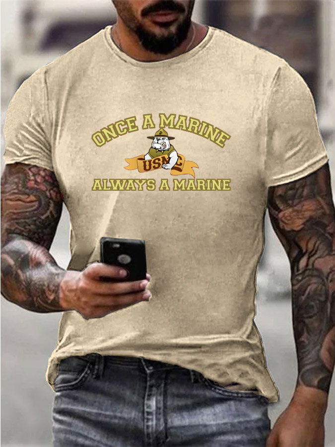 Men'S Once A Marine  Always A Marine Pattern Print Cotton T-Shirt