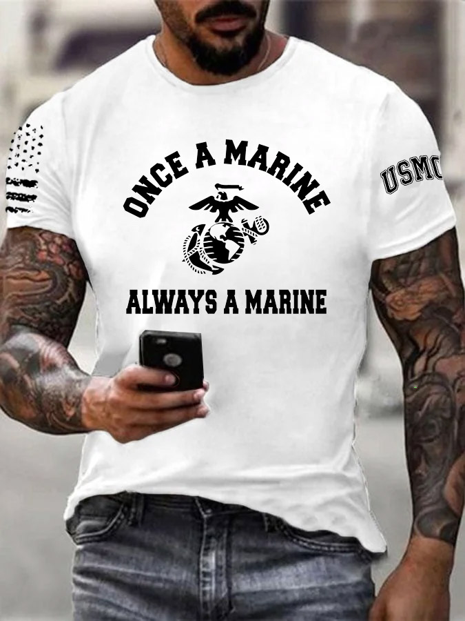 Men's Simple Once A Marine  Always A Marine Pattern Print Cotton T-Shirt