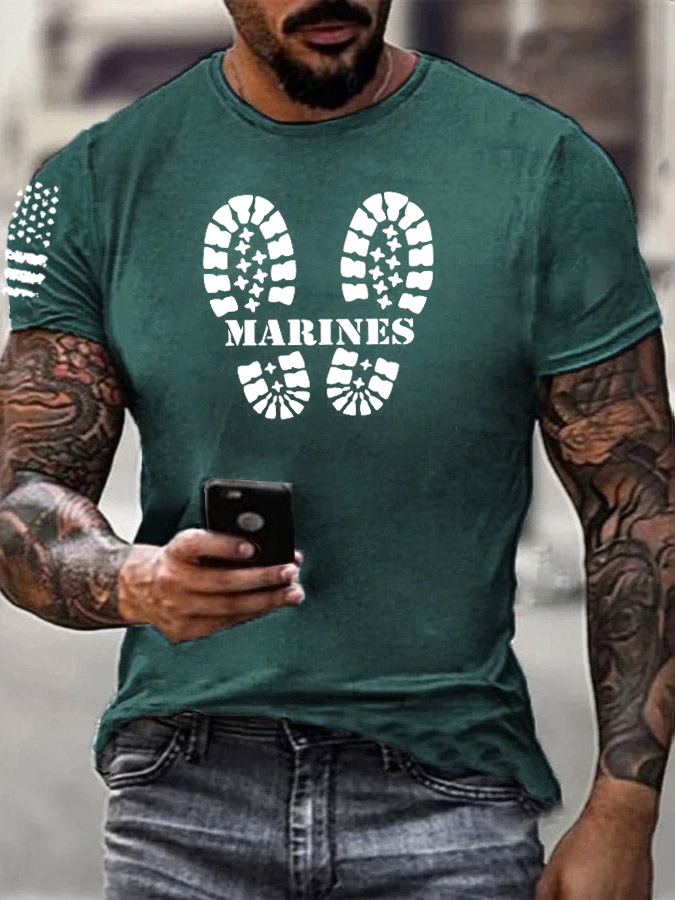 Men's  Footprint Marines Pattern Print Cotton T-Shirt