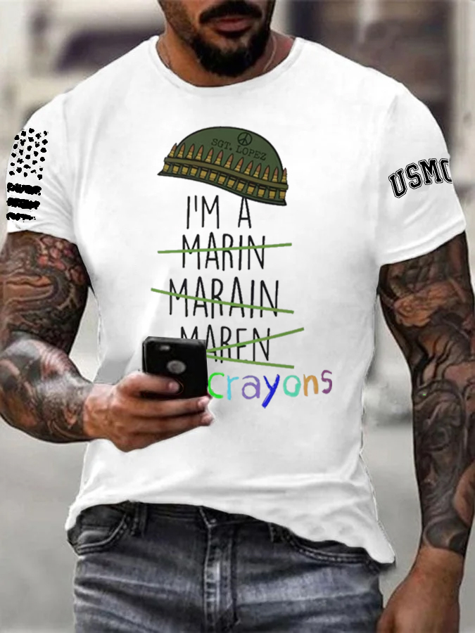 I Eat Crayons Pattern Print Cotton T-Shirt