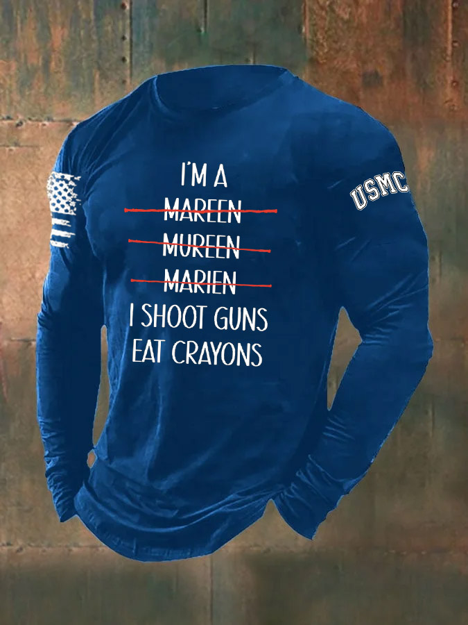 Men's Marines Shot Guns Eat Crayons Pattern Long Sleeve T-Shirt