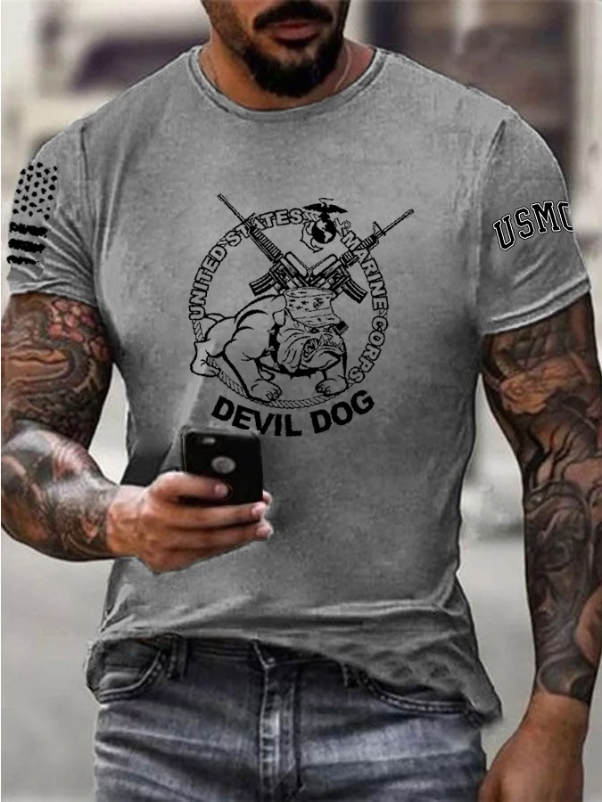 Men's Cool  Devil Dog Pattern Print Cotton T-Shirt