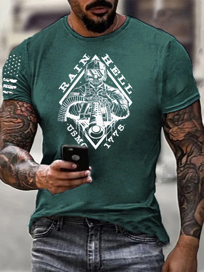 Usmc 1776 Pattern Print 100% Cotton T-Shirt