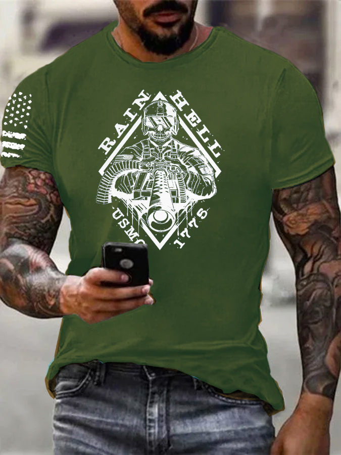 Usmc 1776 Pattern Print 100% Cotton T-Shirt