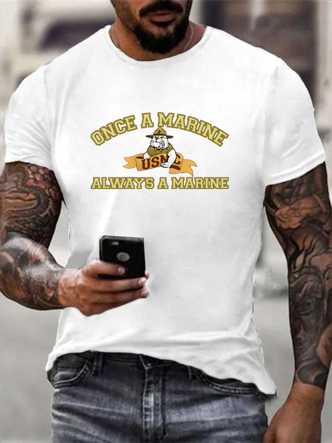 Men'S Once A Marine  Always A Marine Pattern Print Cotton T-Shirt