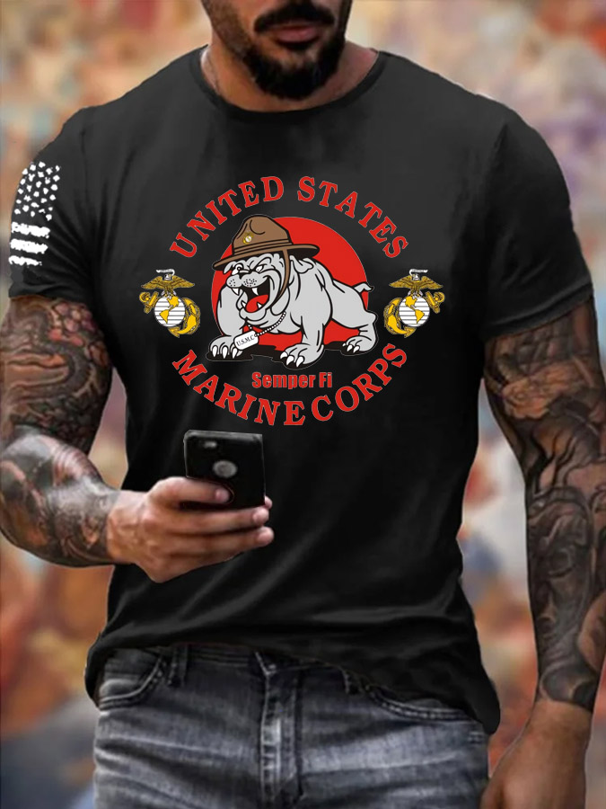 Men's Marine Corps Pattern Print Cotton T-Shirt