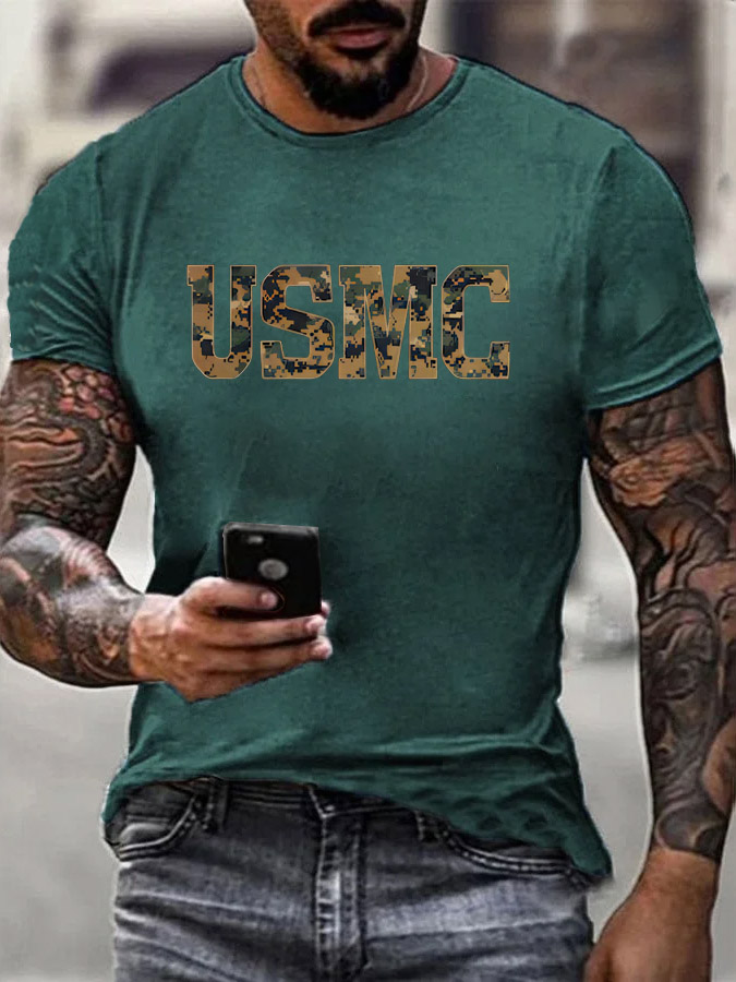Men's Camouflage USMC Pattern Print 100%Cotton T-Shirt